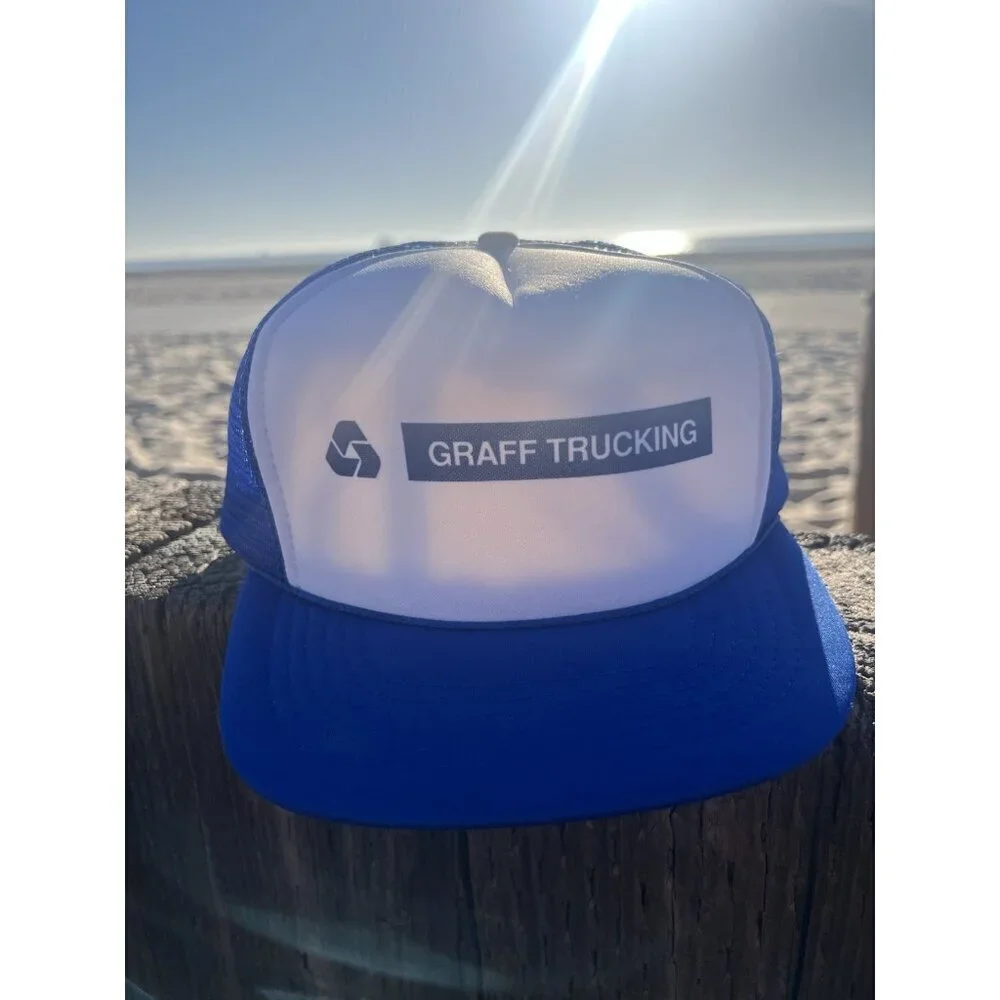 Vintage 80s Crown blue white Graff Trucking trucker mesh snapback cap streetwear